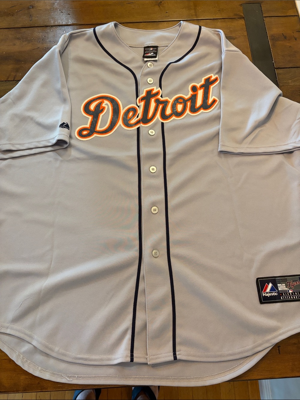 Majestic Detroit Baseball Jersey - Light Gray with Orange & Navy Script